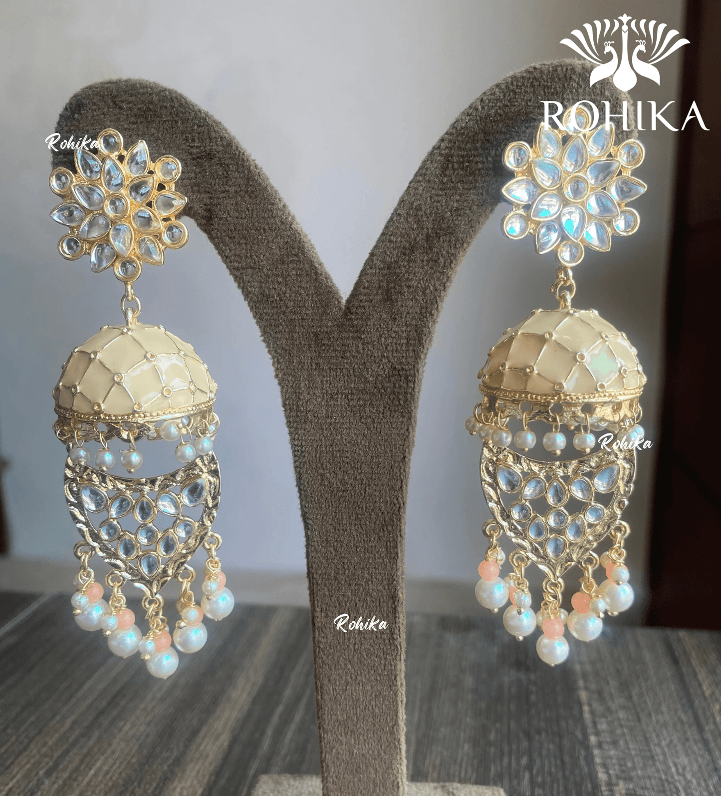 Mekha meenakari jhumka earrings - Peach - Rohika Store