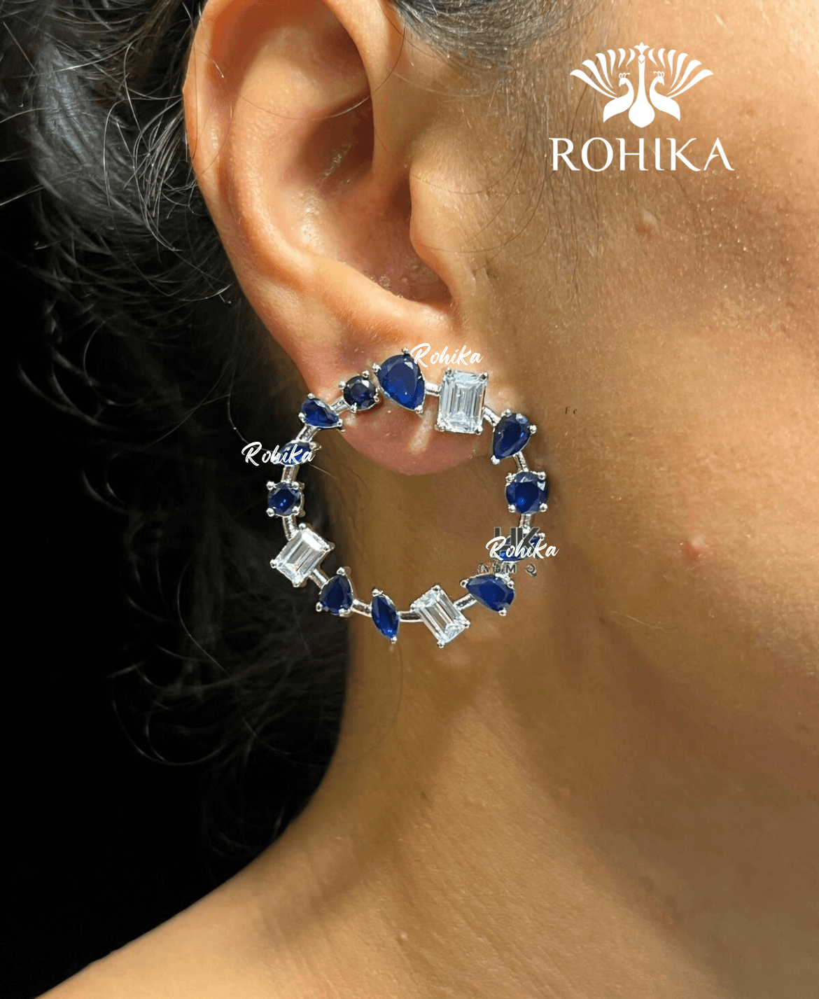 Lucy american diamond Studs - Blue - Rohika Store