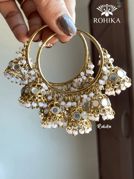 Leena mirror jhumki bali earrings - Light pink - Rohika Store