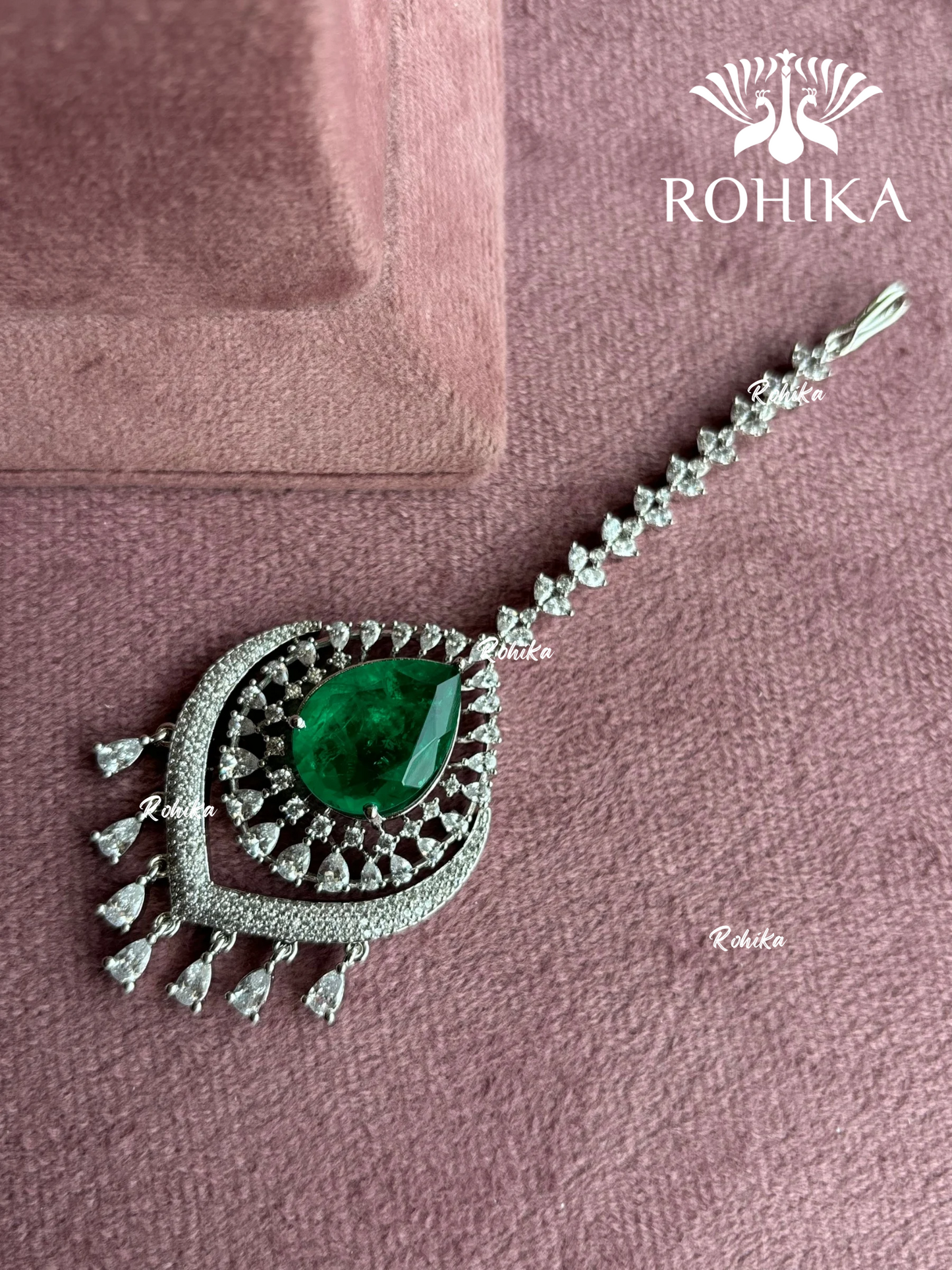American Diamond Maangtikka (ADM - 002) - Green - Rohika store