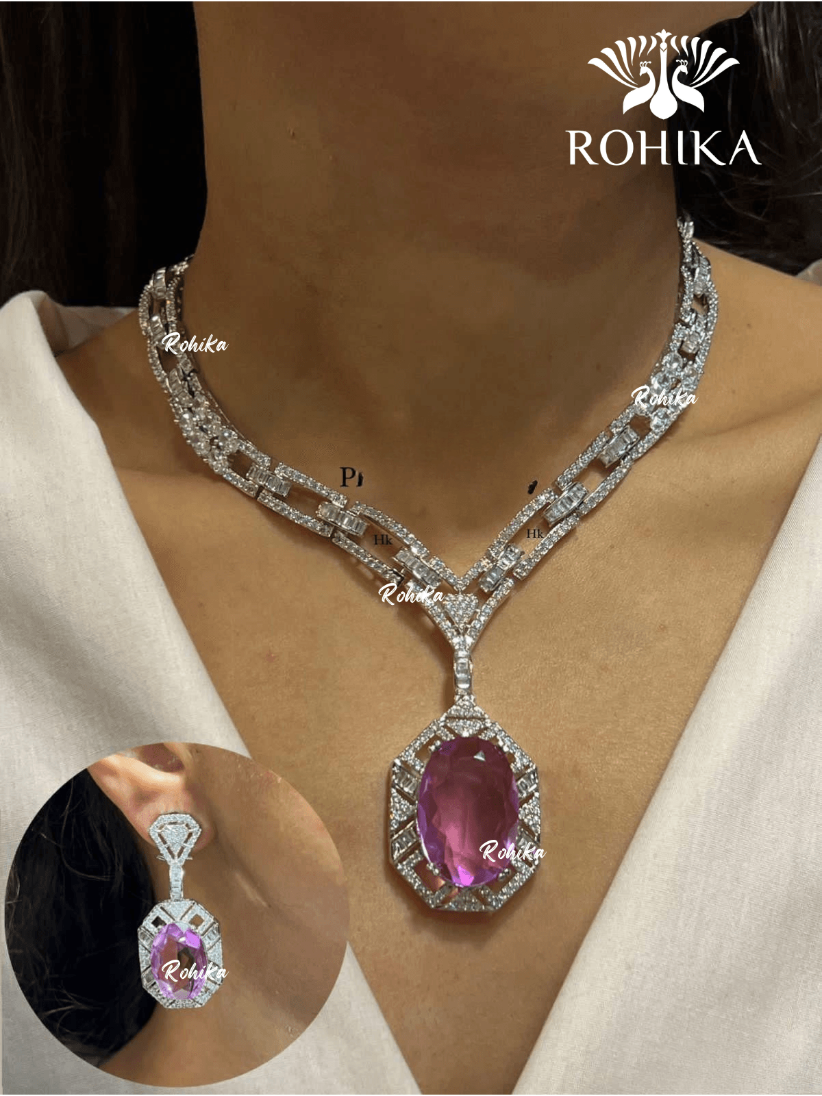 American diamond necklace set (ADN -009) Purple – Rohika Store