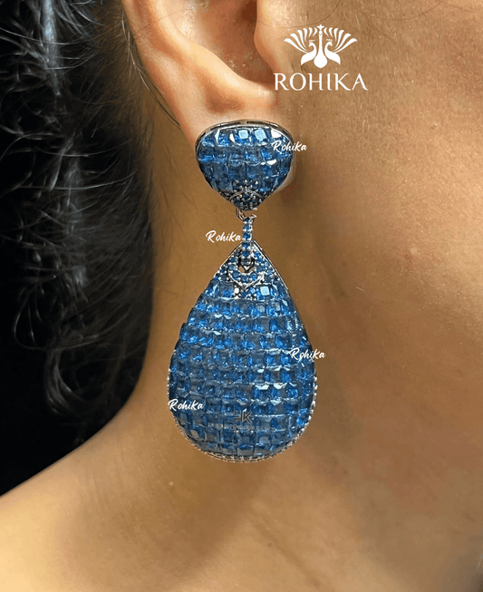 American diamond earrings (ADE -001) - Dark blue - Rohika Store