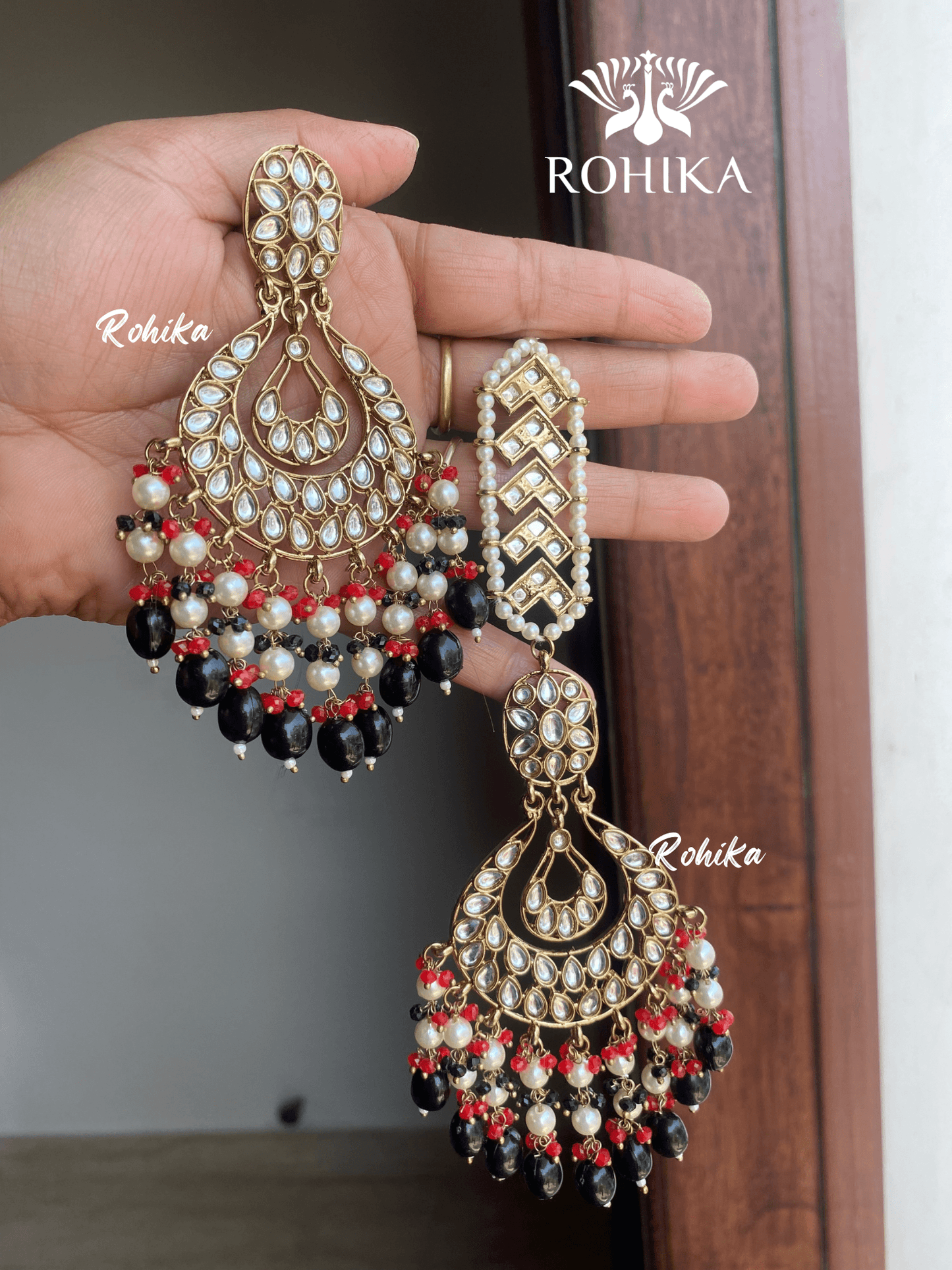Madhur earrings and maangtikka -Black - Rohika Store