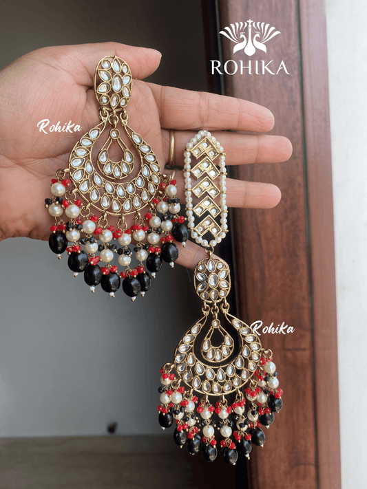 Madhur earrings and maangtikka -Black - Rohika Store