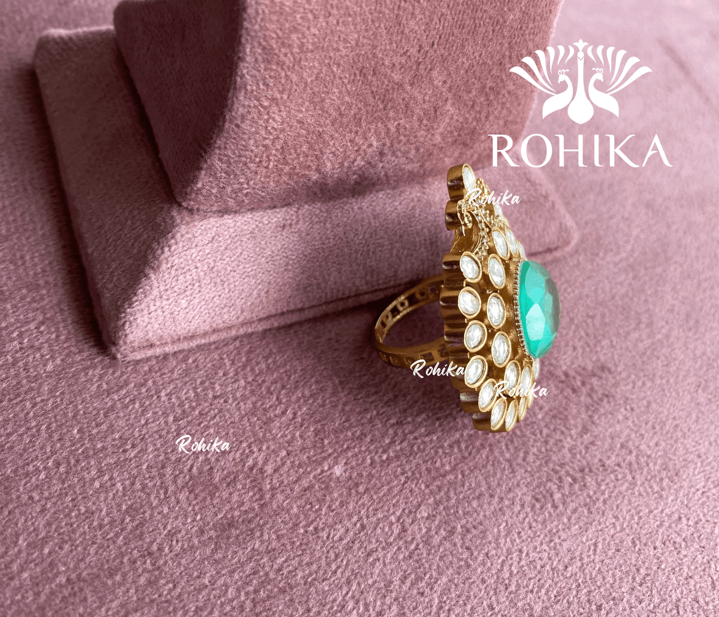 Angana polki kundan ring (SG-028) - Mint green - Rohika Store