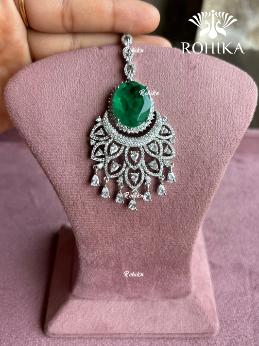 American Diamond Maangtikka (ADM-004) - Green -Rohika store