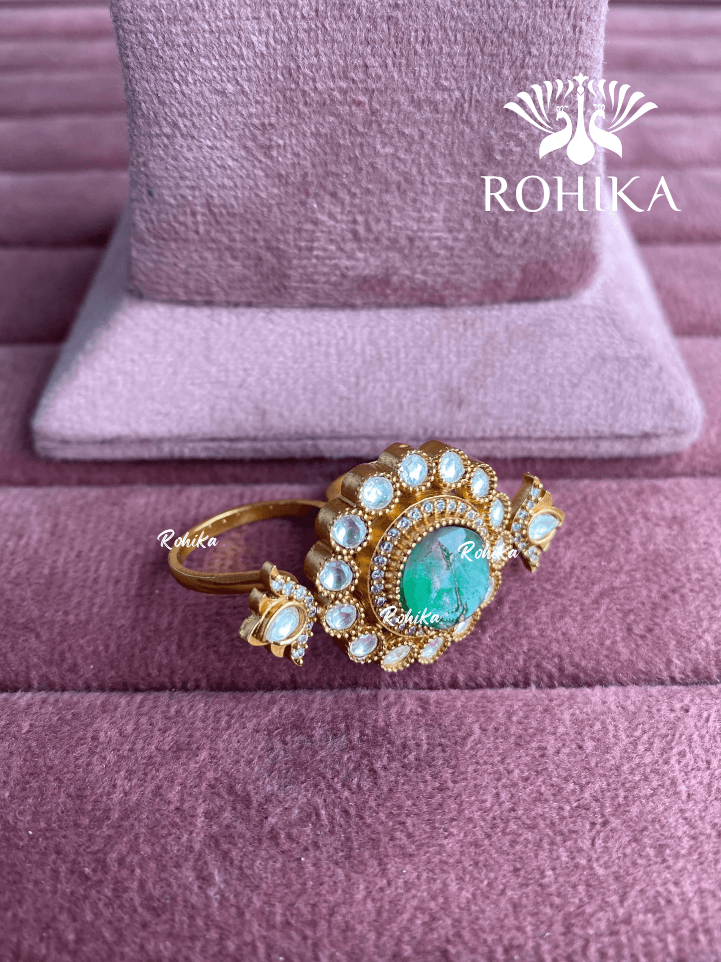 Angana polki kundan ring (SG-145) - Green - Rohika Store