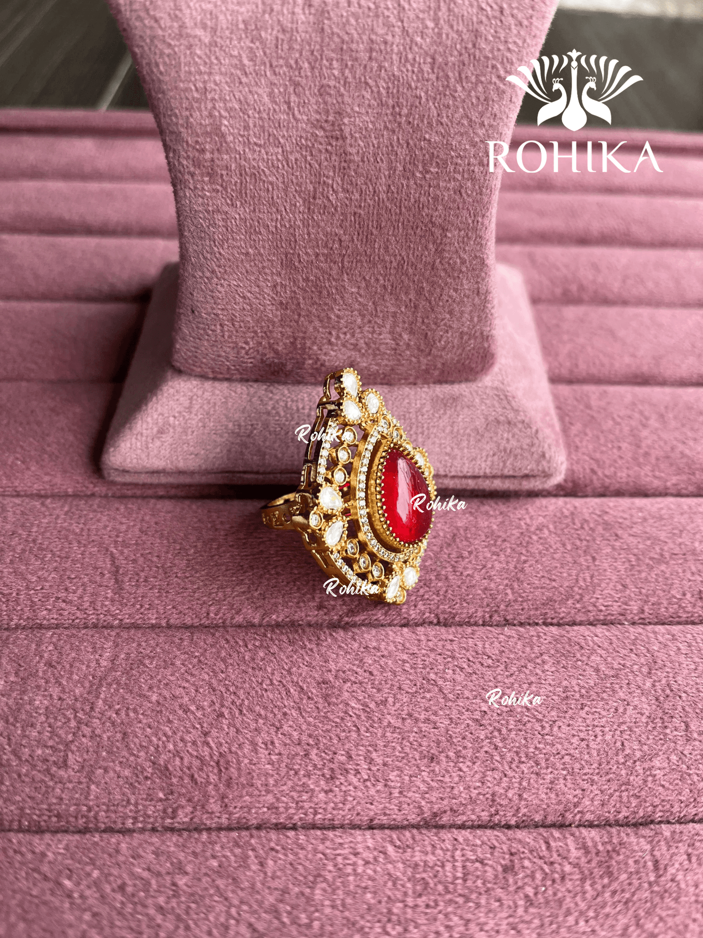 Angana polki kundan ring (SG-127) - Red - Rohika Store