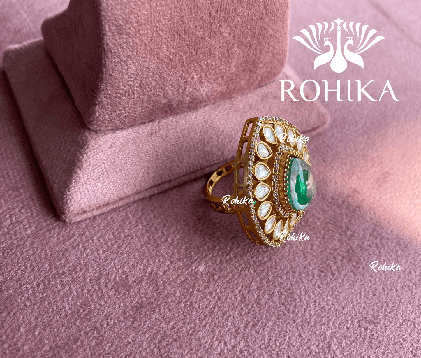 Angana polki kundan ring (SG-035) - Green - Rohika Store