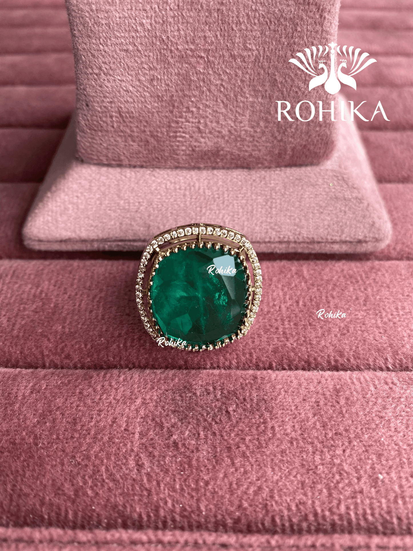 Angana polki kundan ring (SG-102) - Green - Rohika Store