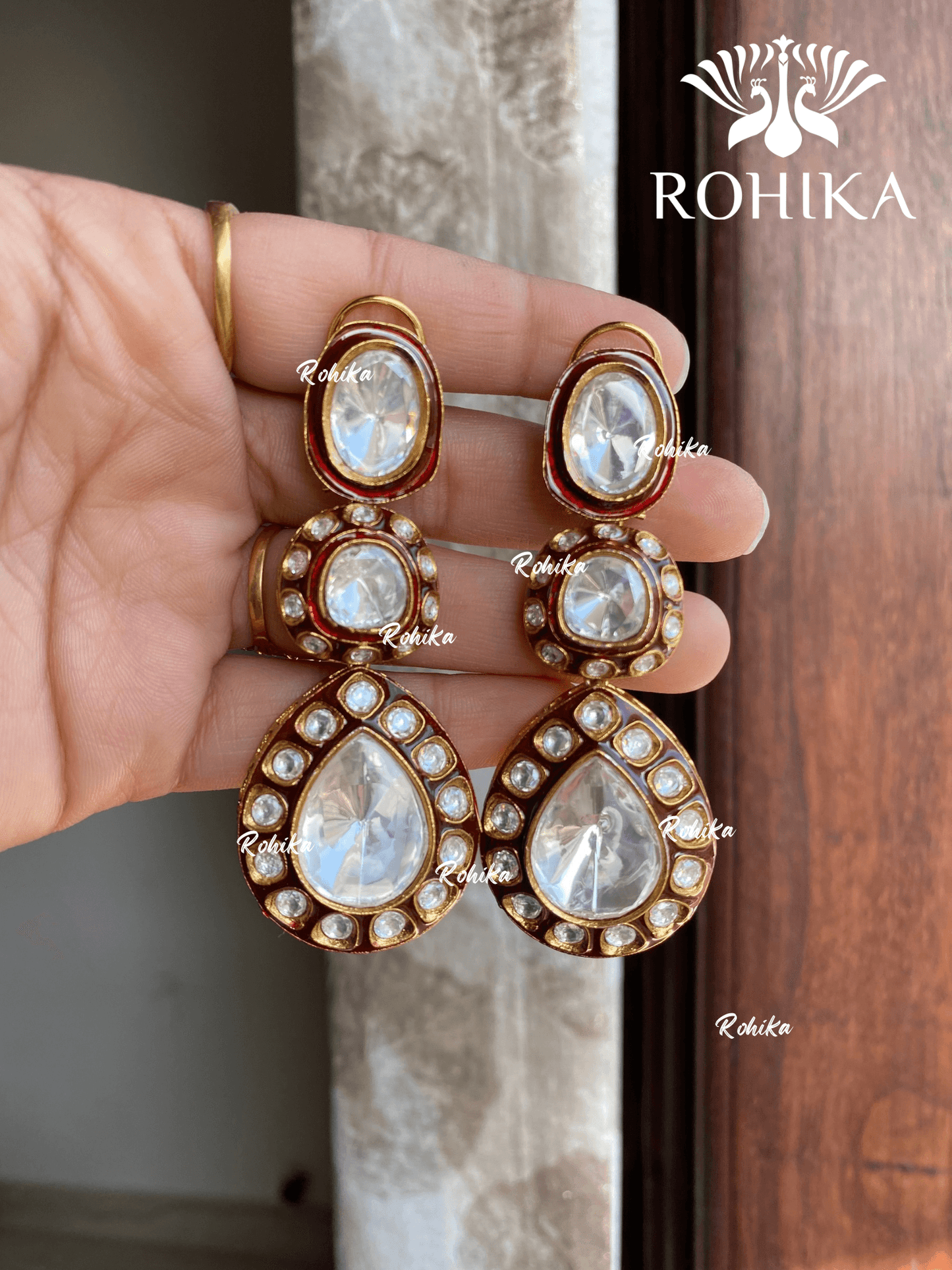 Dhara bikaneri kundan earrings - Robbi red - Rohika Store