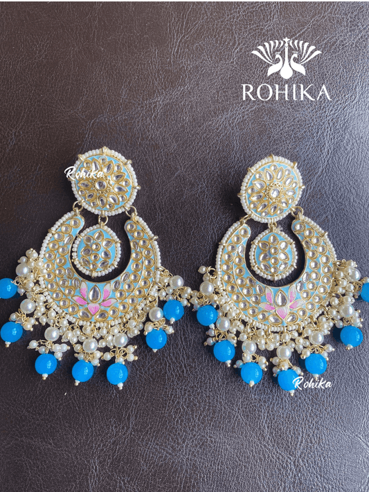 Sudha meenakari chandbali earrings - Blue - Rohika Store