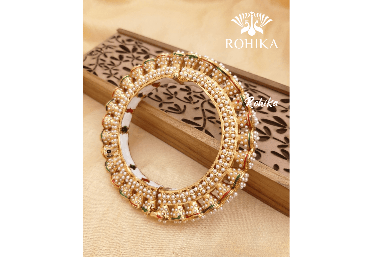 Navya jadau bangles (Single) -White - Rohika Store