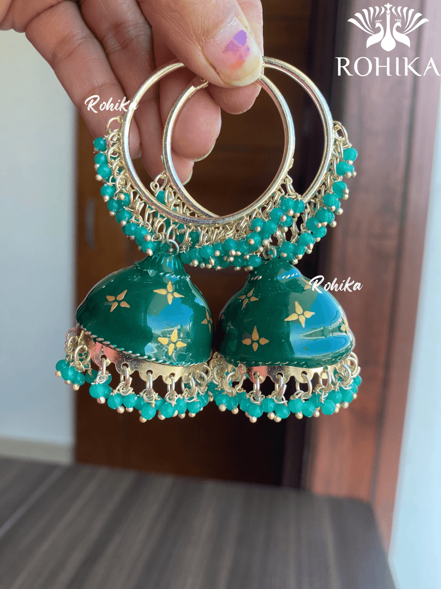 Charu jhumka bali earrings - Dark green - Rohika Store