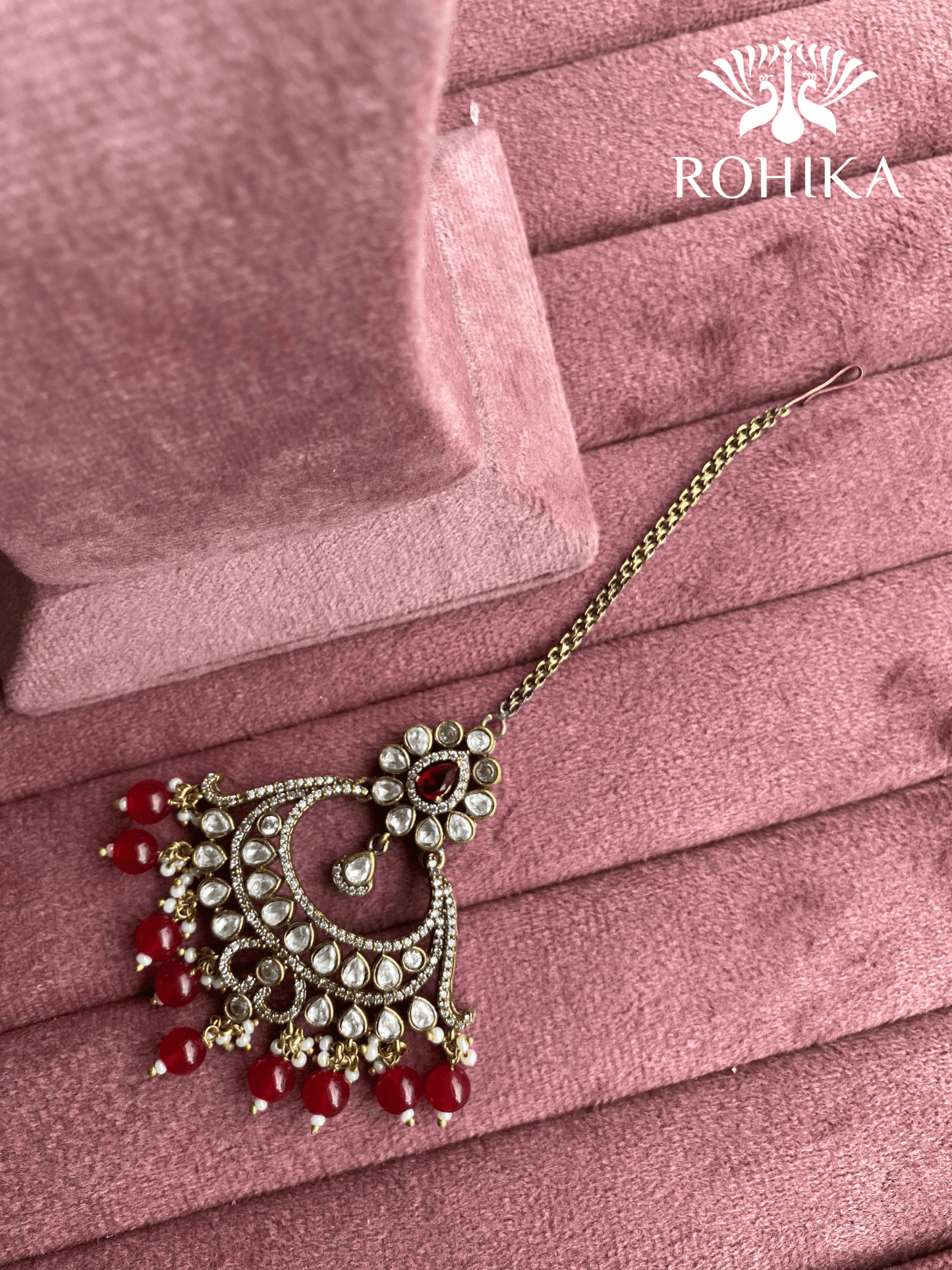 Moisanite maangtikka (004) - Red - Rohika Store