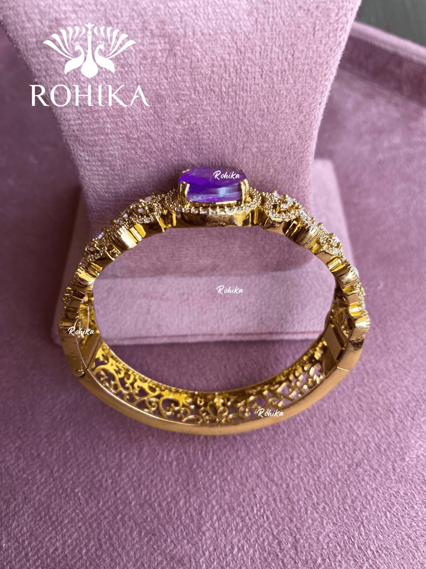 Doublet polki kundan bracelet (MBT-051) - Purple - Rohika Store