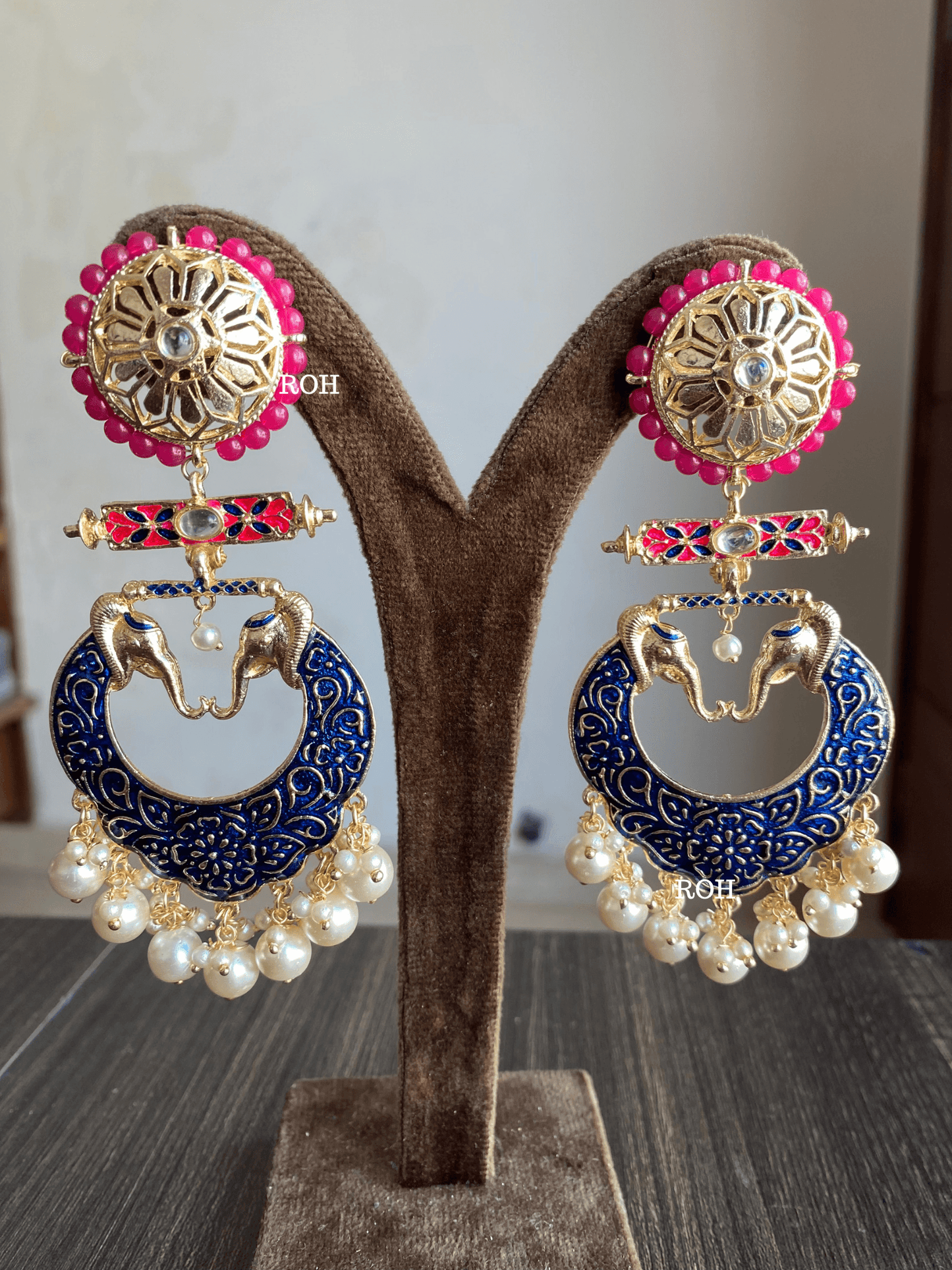 Gaja meenakari earrings - Dark Blue - Rohika Store