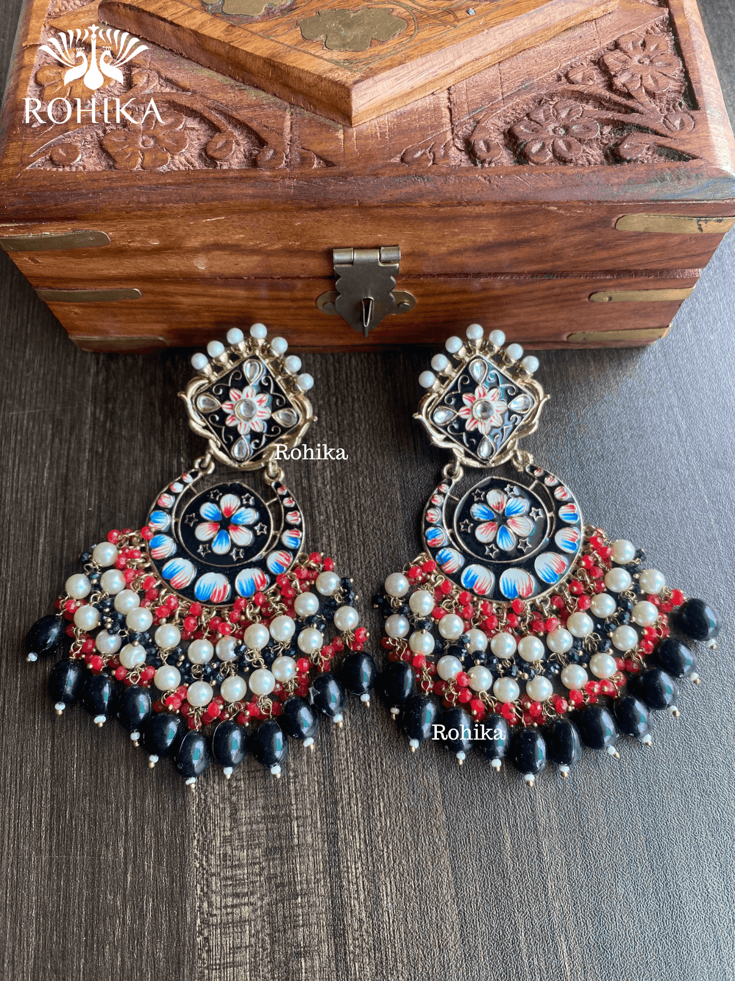 Rashmi meenakari earrings - Black - Rohika Store
