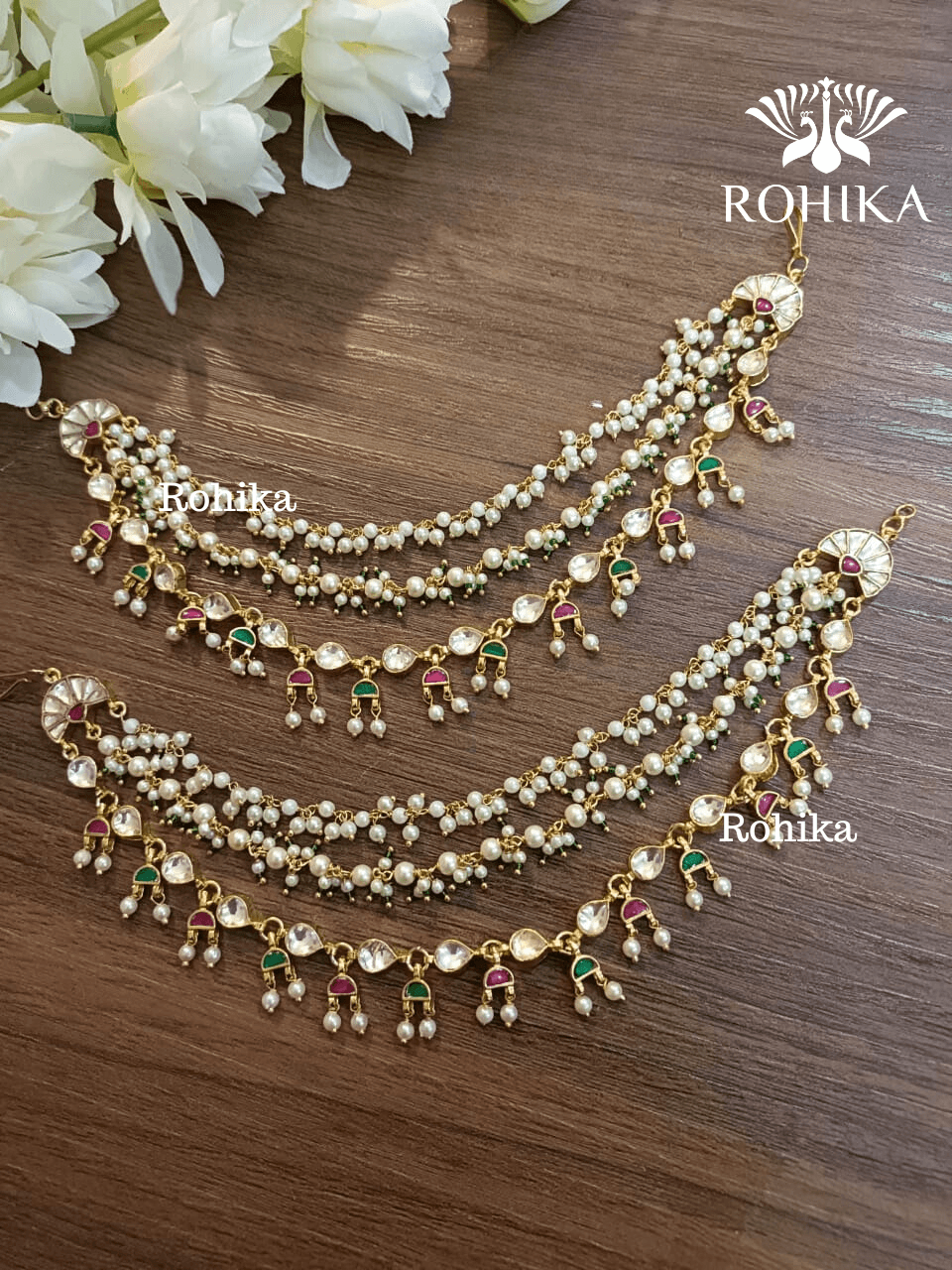 Pachhi kundan earchains - Multi colour - Rohika Store