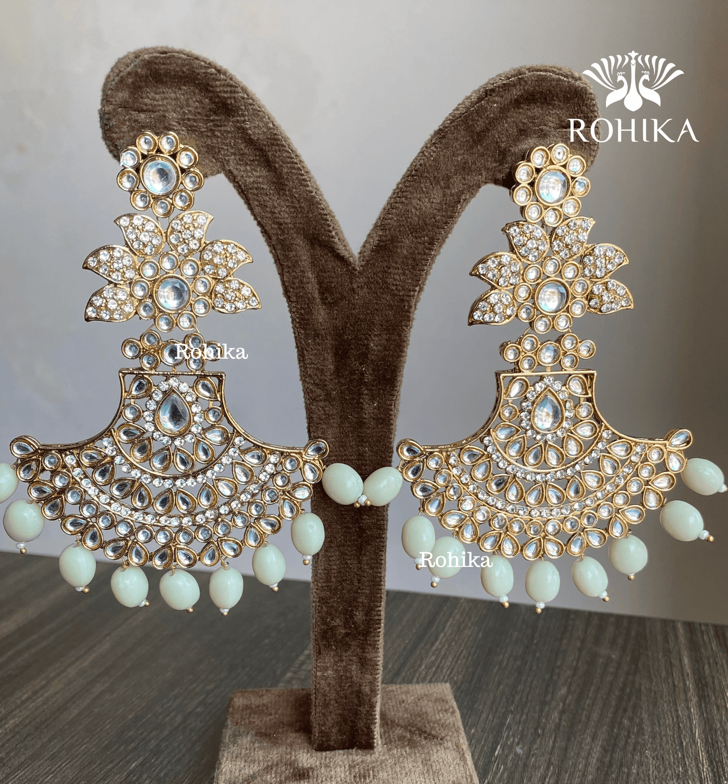Sparkle chandbali earrings - Grey - Rohika Store