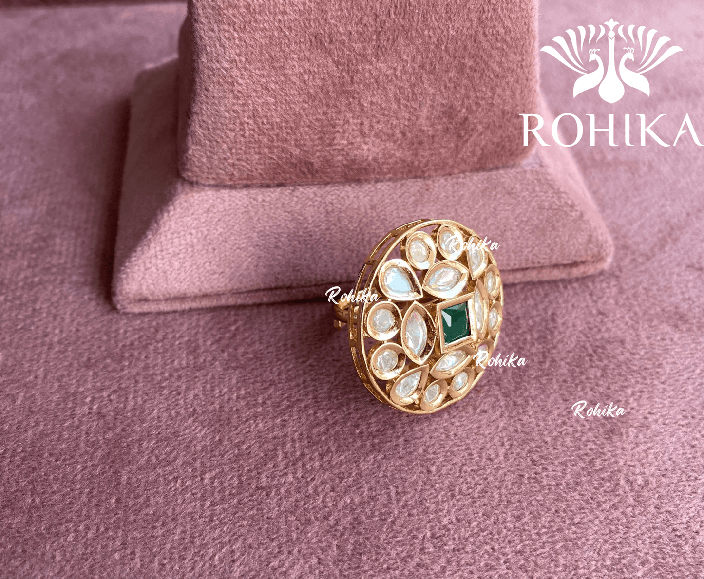 Angana polki kundan ring (SG-031) - Green - Rohika Store