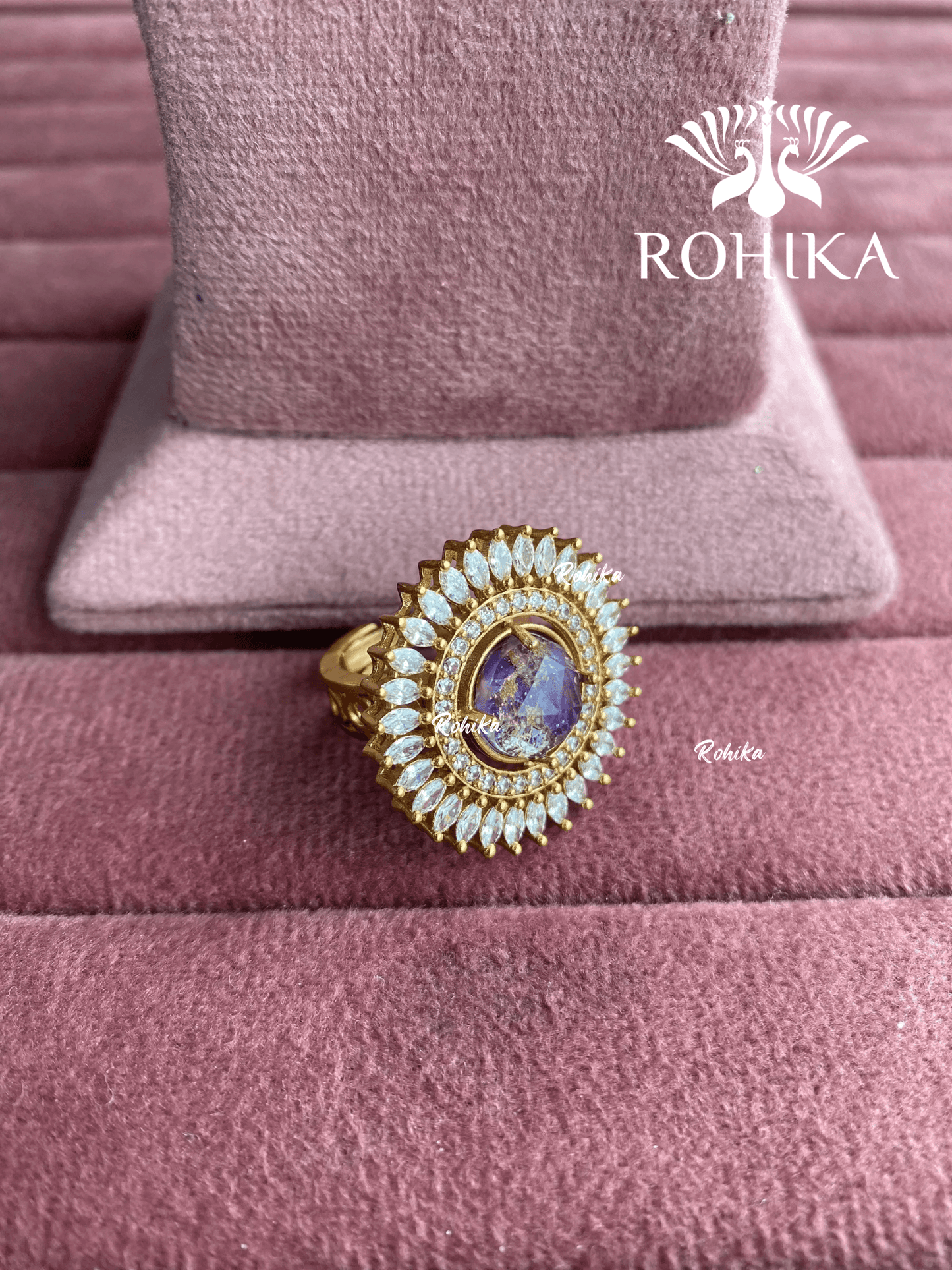 Angana polki kundan ring (SG-121) - purple - Rohika Store
