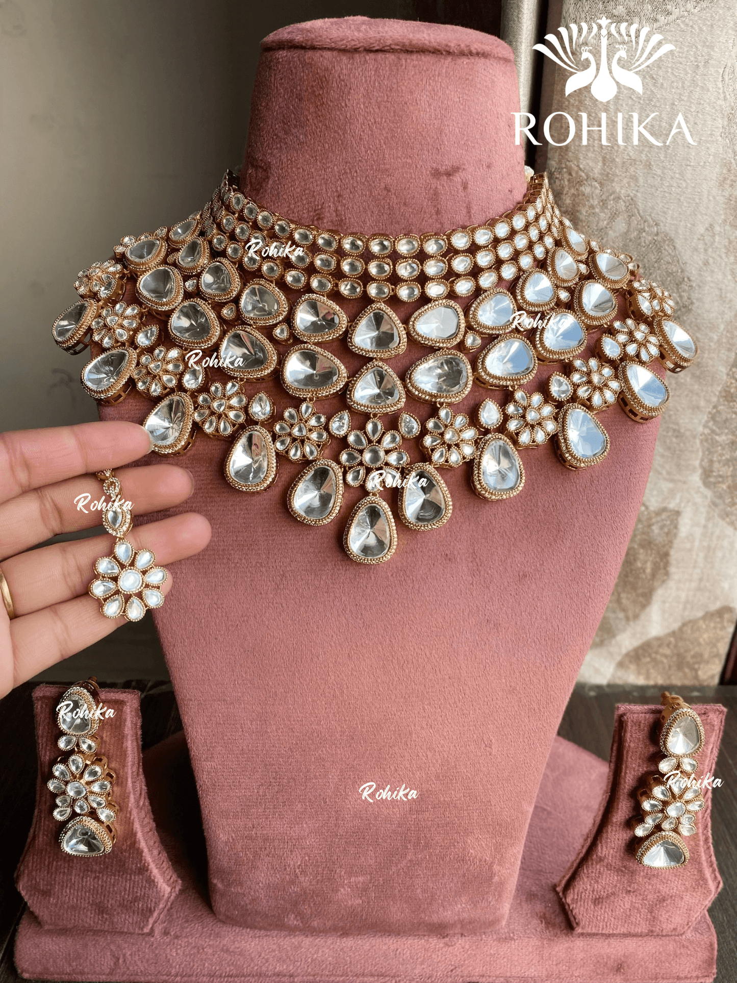 Vansha polki kundan necklace set - White - Rohika Store