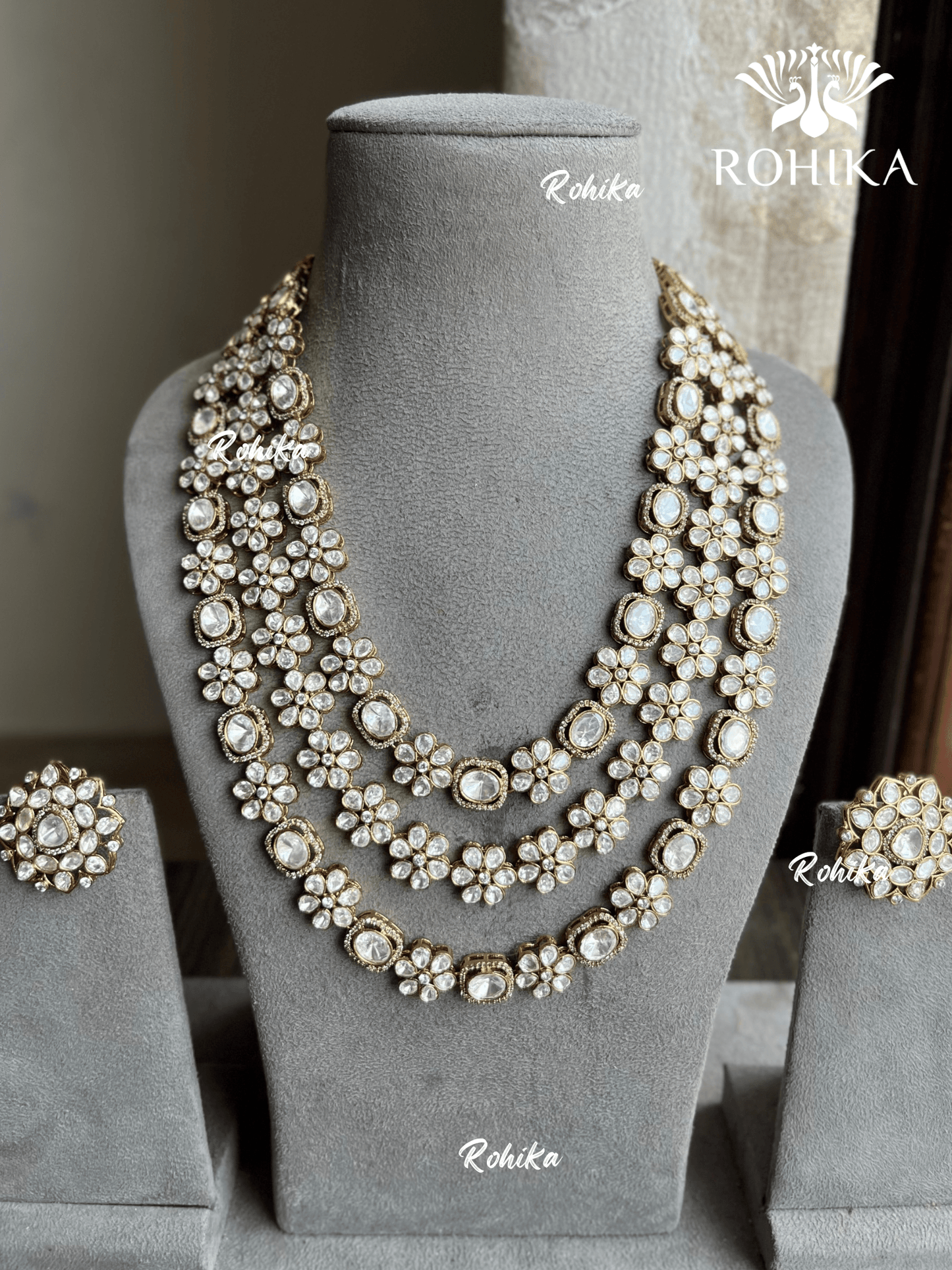 Priyasi moisanite long necklace set - White - Rohika Store