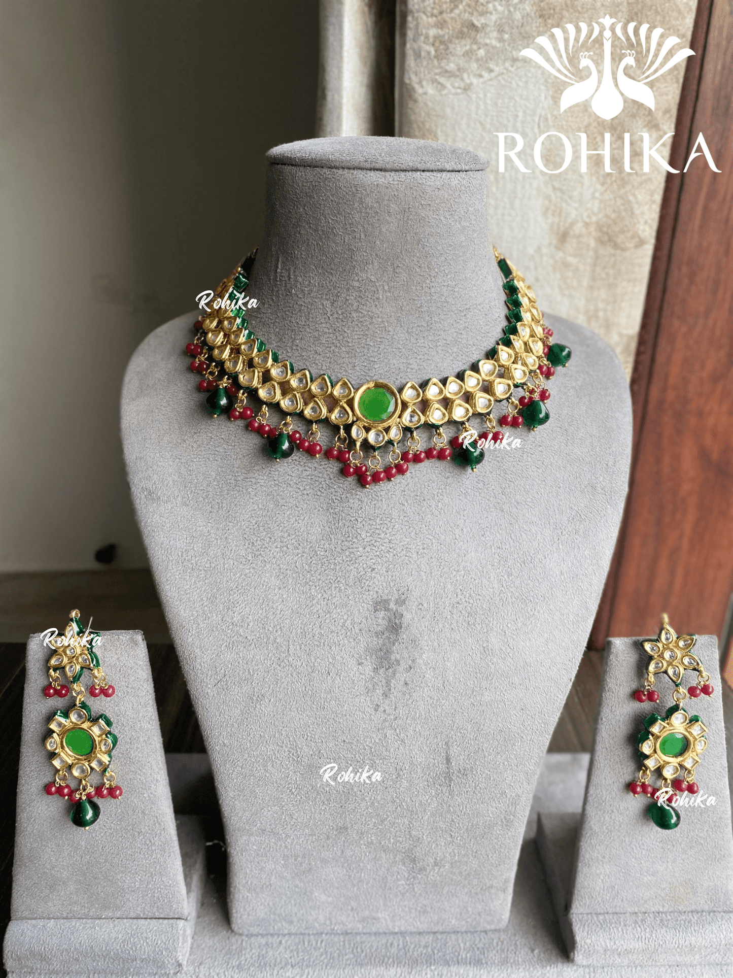 Deepu choker set - Green & red - Rohika Store