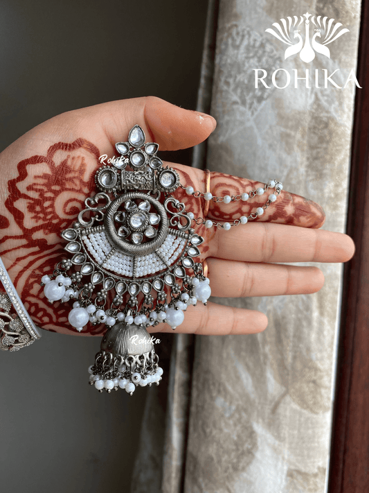 Shyamli oxidized jhumka earrings (013) - White - Rohika Store