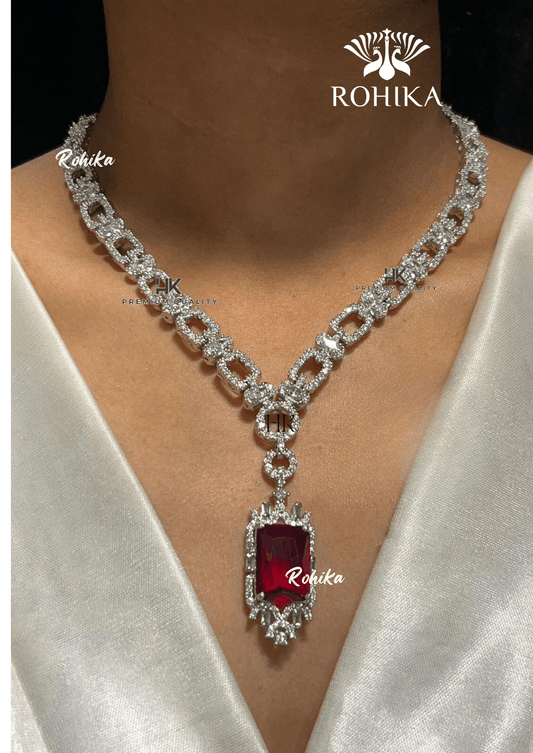 Bethany american diamond necklace set - Red - Rohika Store