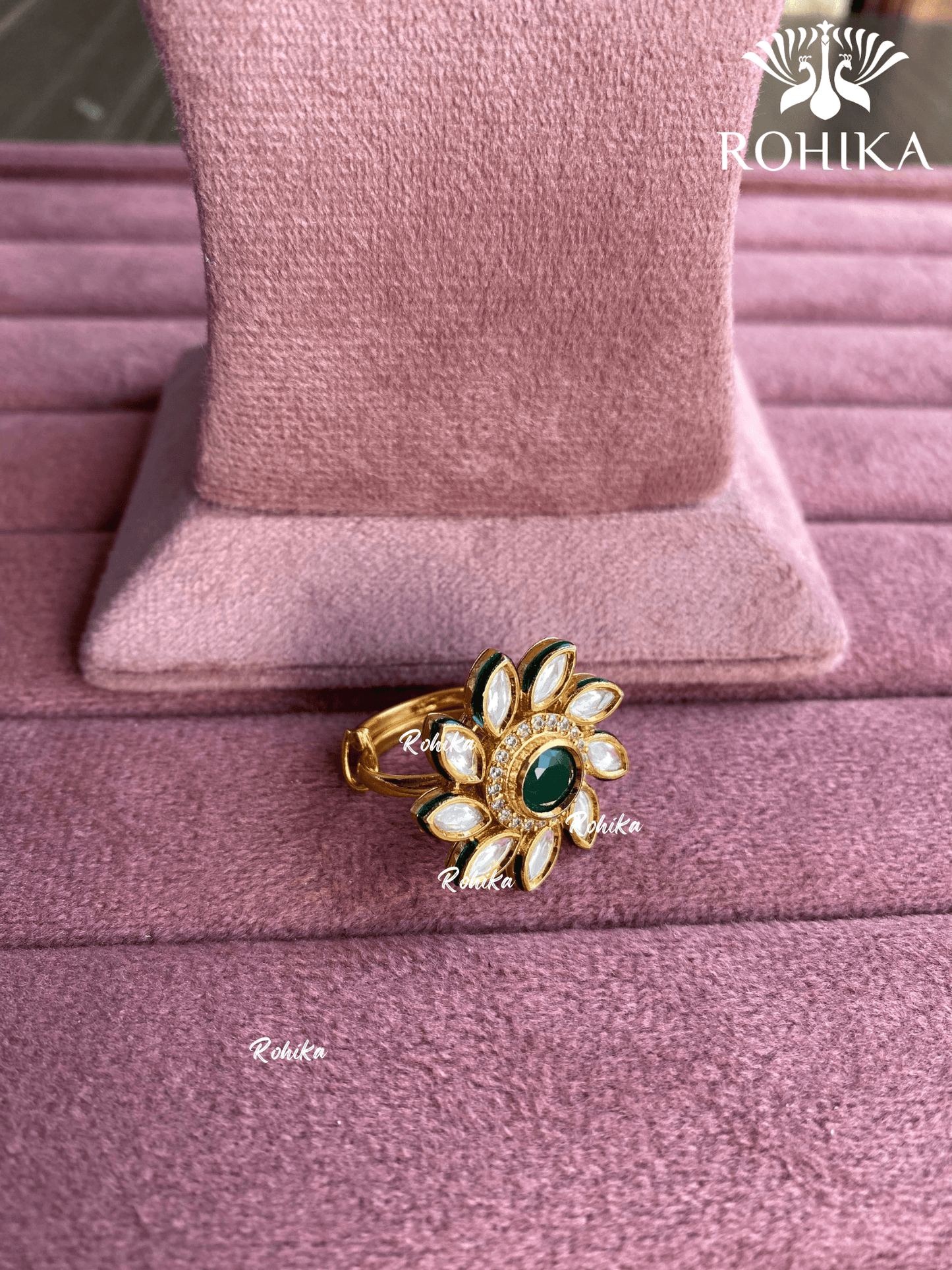 Angana polki kundan ring (SG-066) - Green - Rohika Store
