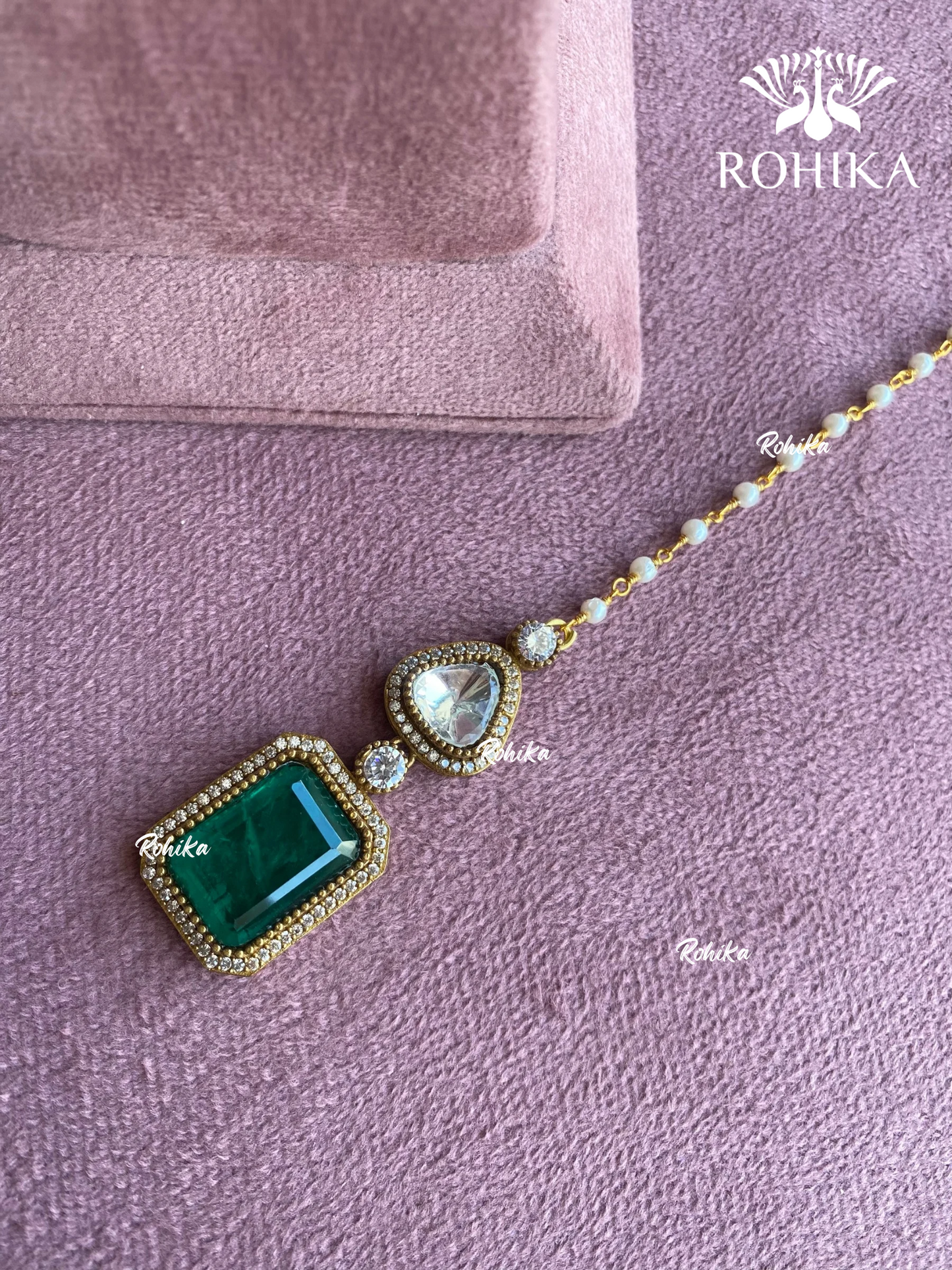Polki kundan maangtikka (PLKM-079) - Green - Rohika store