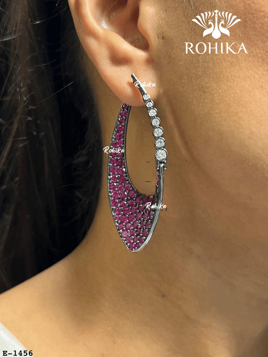 American diamond earrings (ADE -003) - Pink - Rohika Store