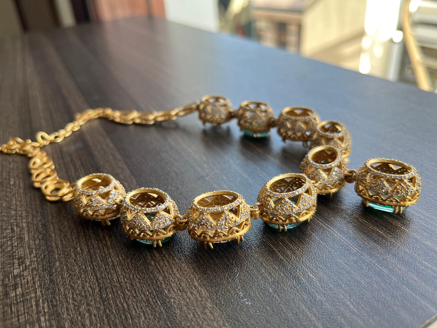 Sona moisanite doublet necklace set - Green - Rohika Store