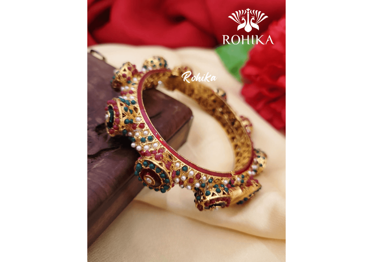 Navya jadau bangles (Single) -Multi colour - Rohika Store