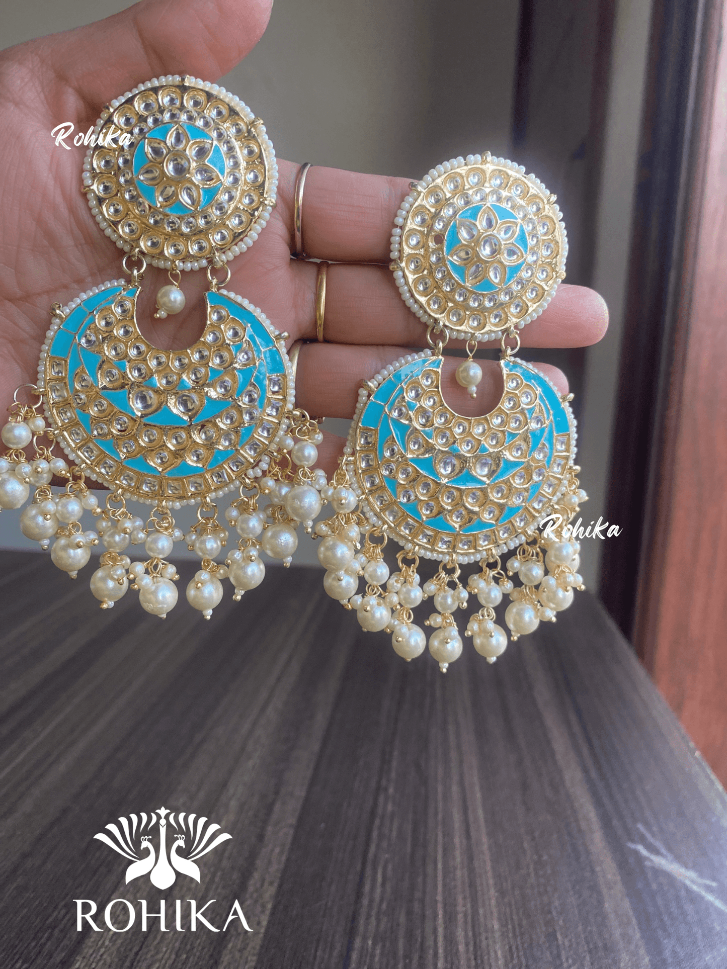 Tisha earrings and maangtikka combo - Blue - Rohika Store