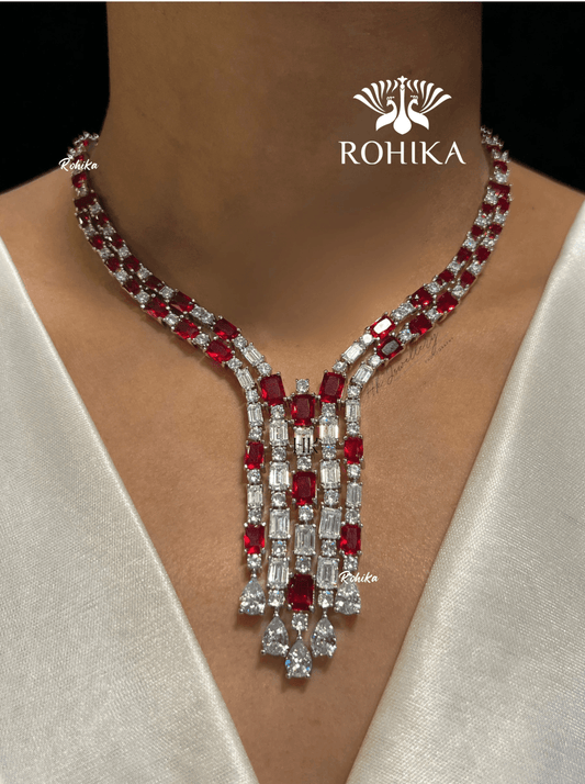 Lvy american diamond necklace set - Red - Rohika Store