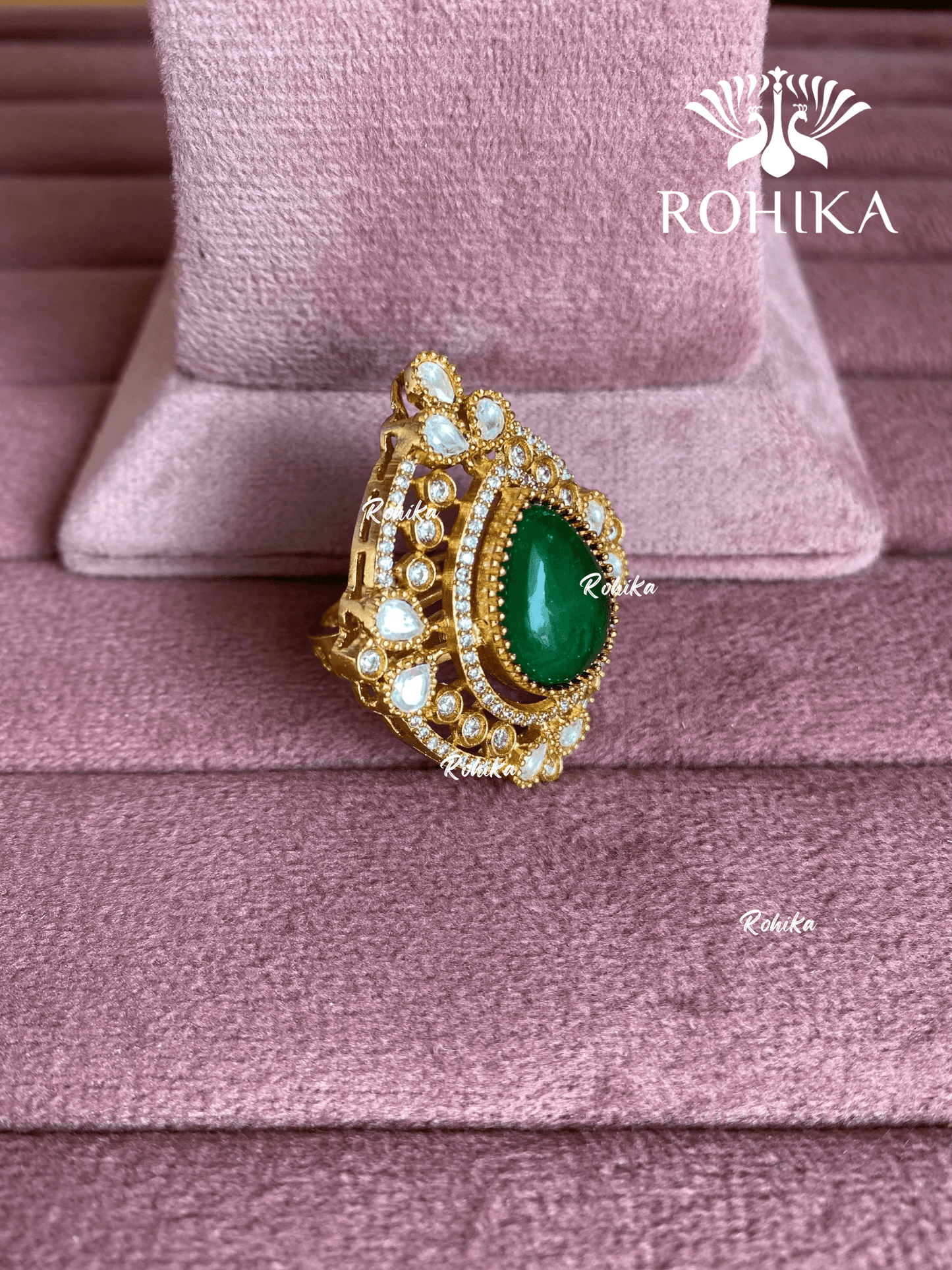 Angana polki kundan ring (SG-127) - Dark green - Rohika Store