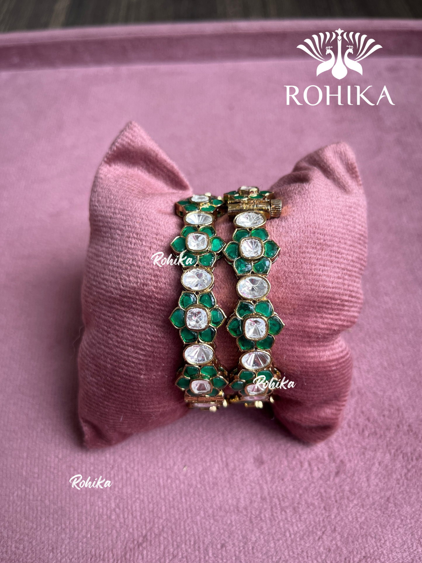 Pritha Moissanite Kada/Bangles (MB-0105)- Green - Rohika Store