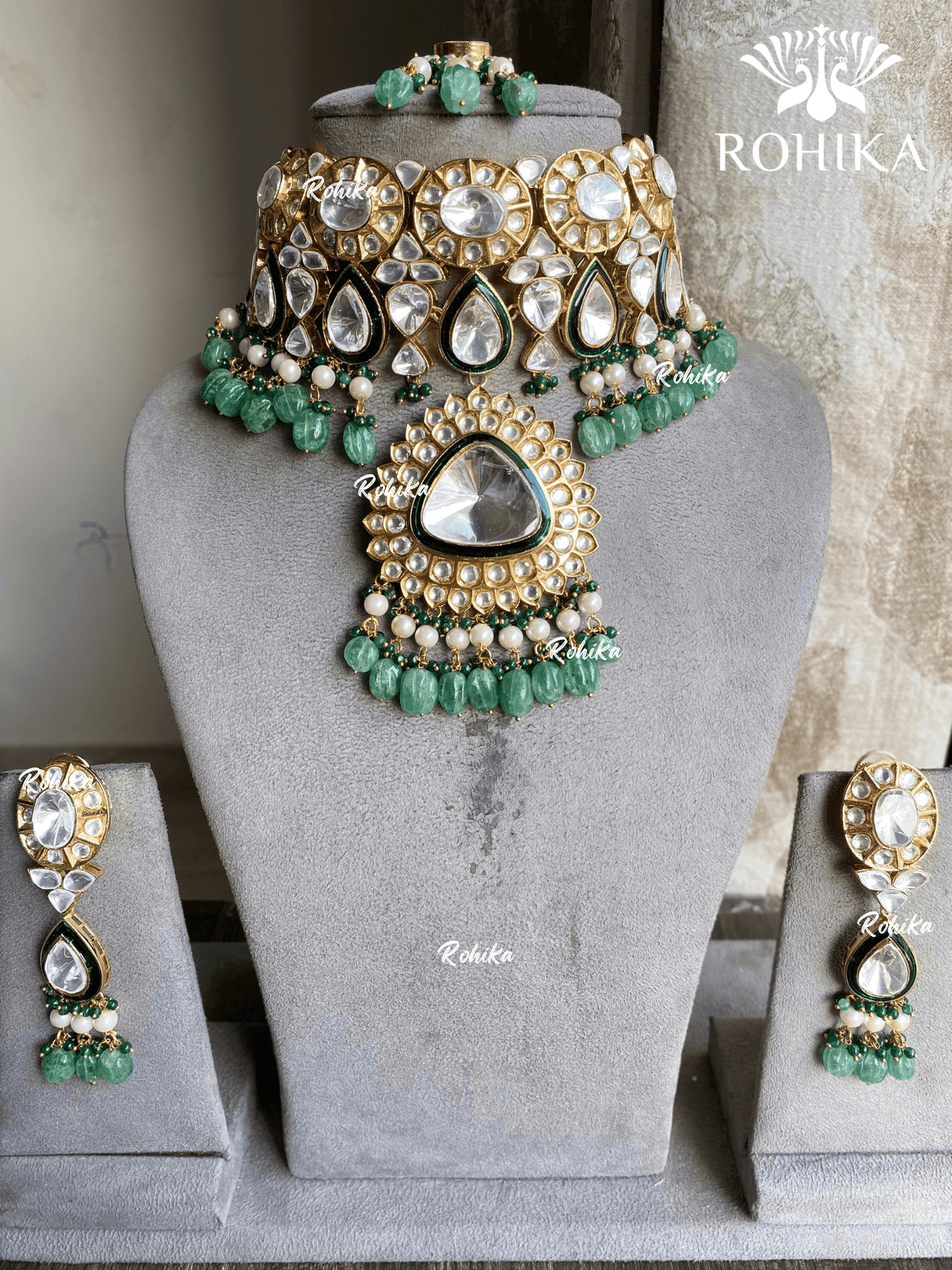 Saheli moisanite choker set - Mint green - Rohika Store