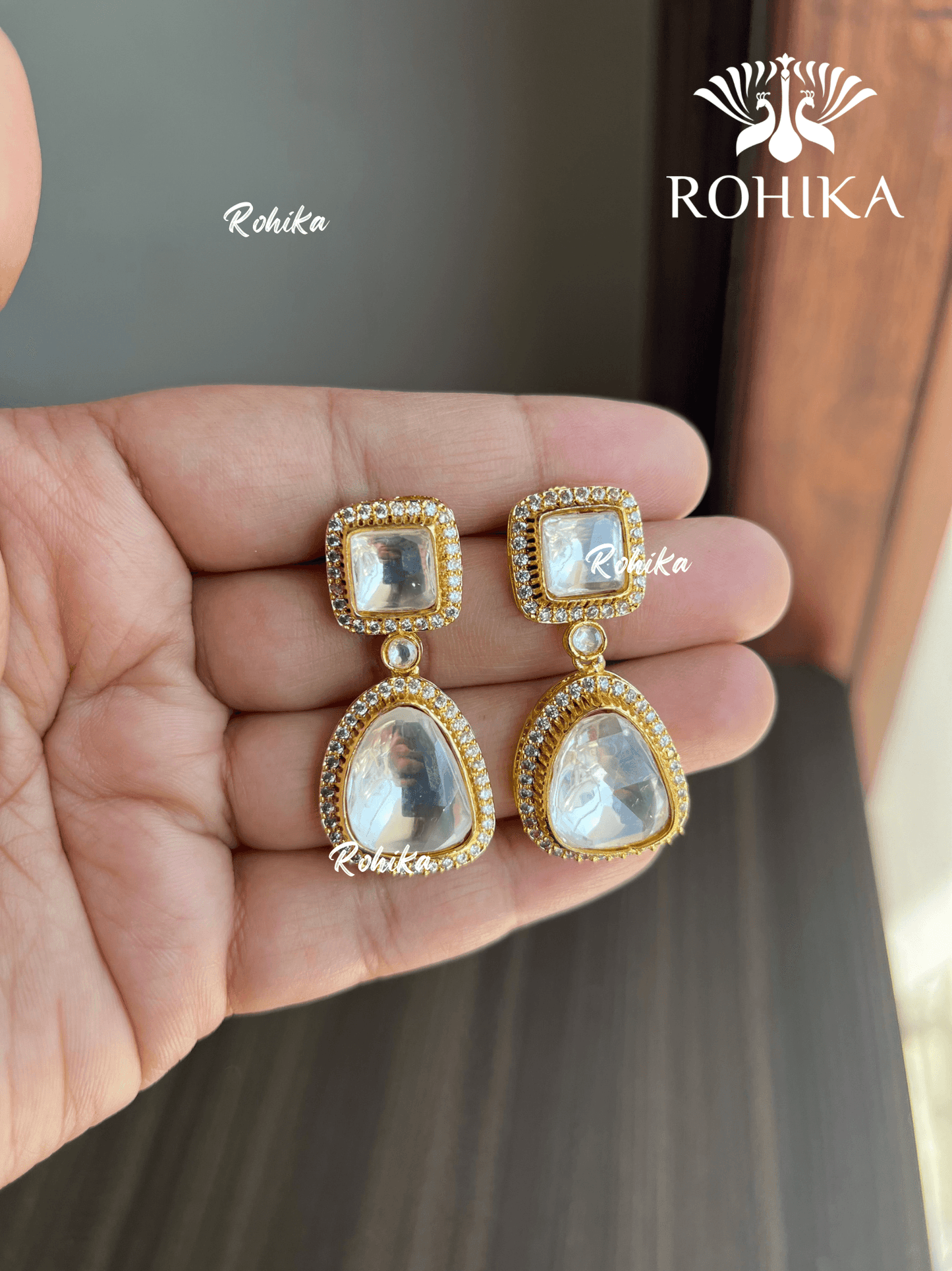 Sofia polki kundan earrings - Golden - Rohika Store