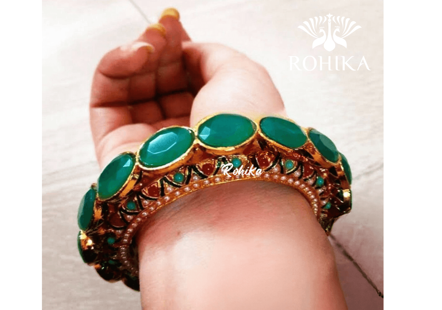Navya jadau bangles (Single) -Green - Rohika Store