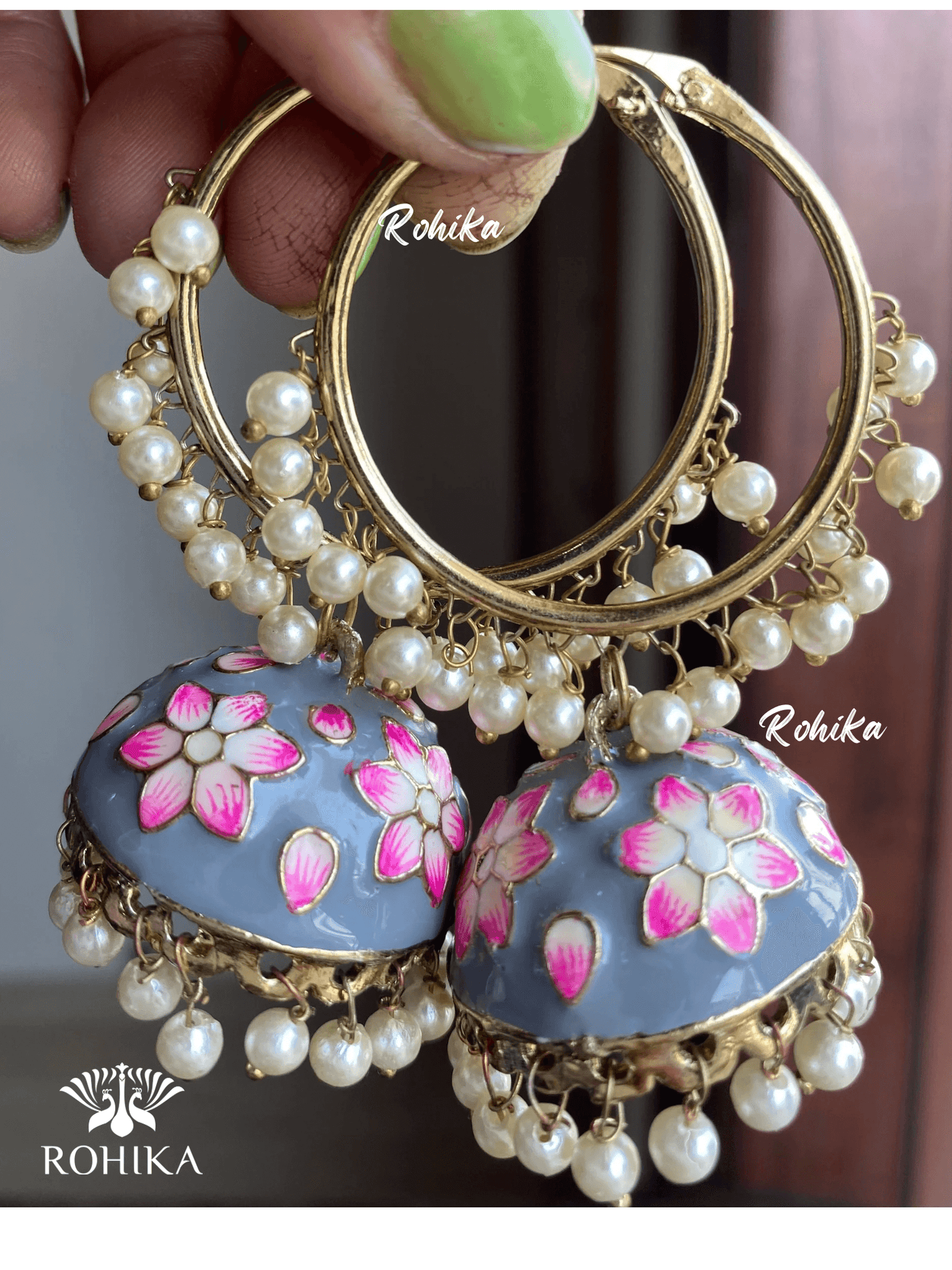 Phool jhumka bali earrings - Grey - Rohika Store