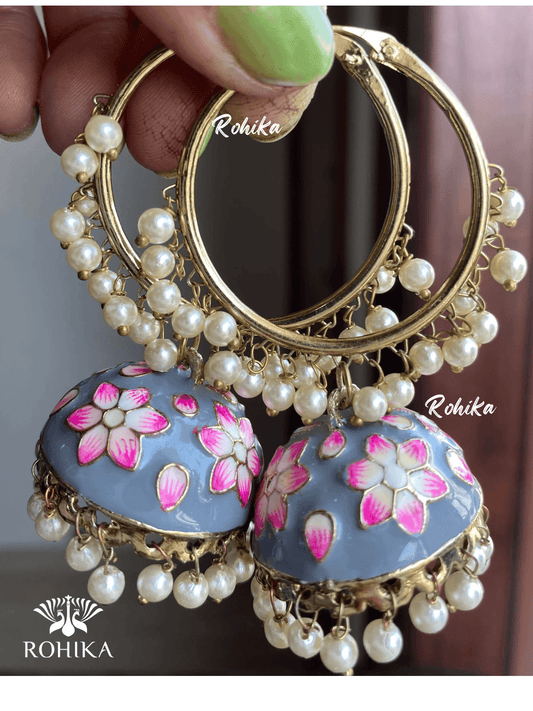 Phool jhumka bali earrings - Grey - Rohika Store