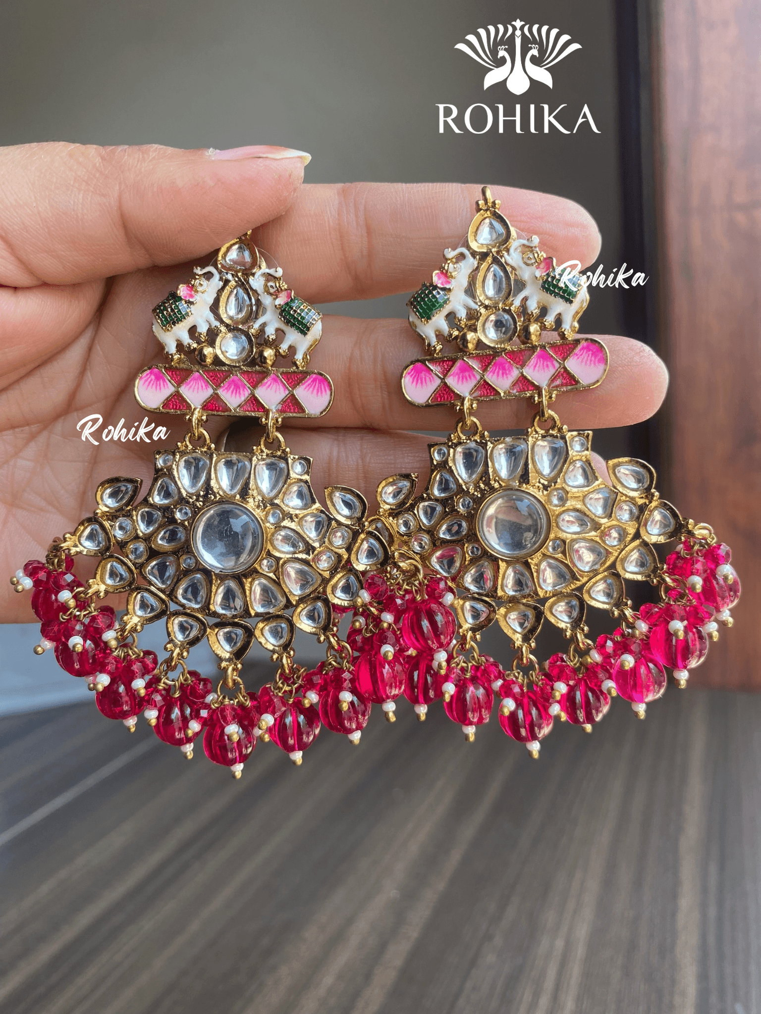 Ritu kundan earrings - Pink - Rohika Store