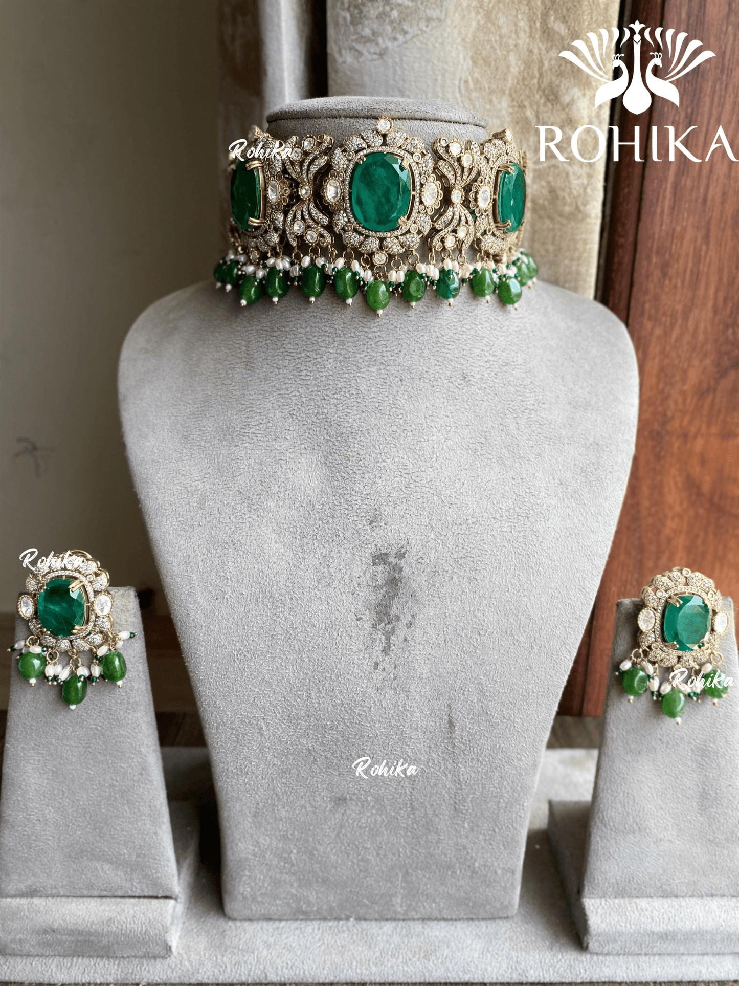 Gahana victorian choker set - Dark Green - Rohika Store