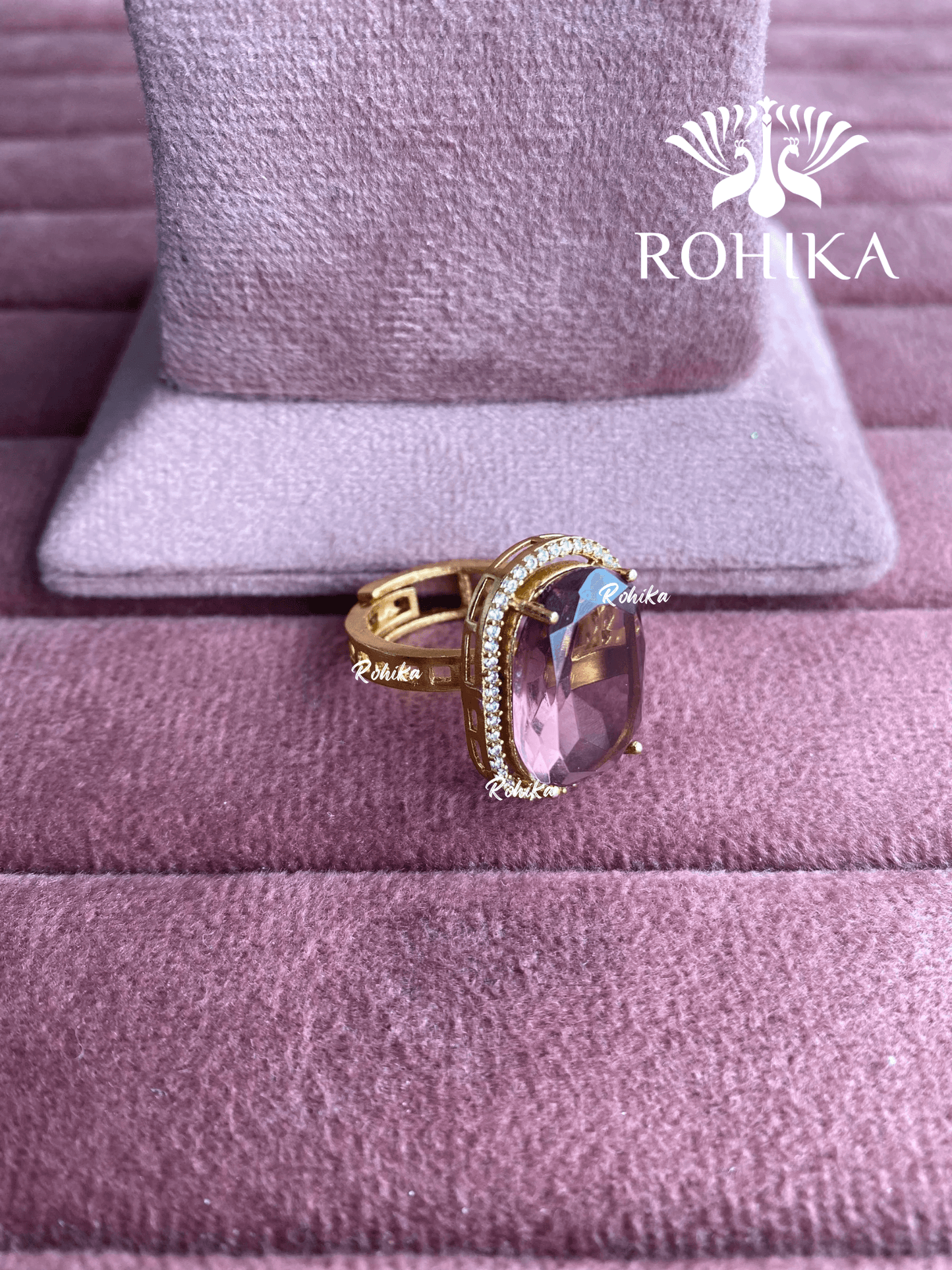 Angana polki kundan ring (SG-093) - Dark pink - Rohika Store