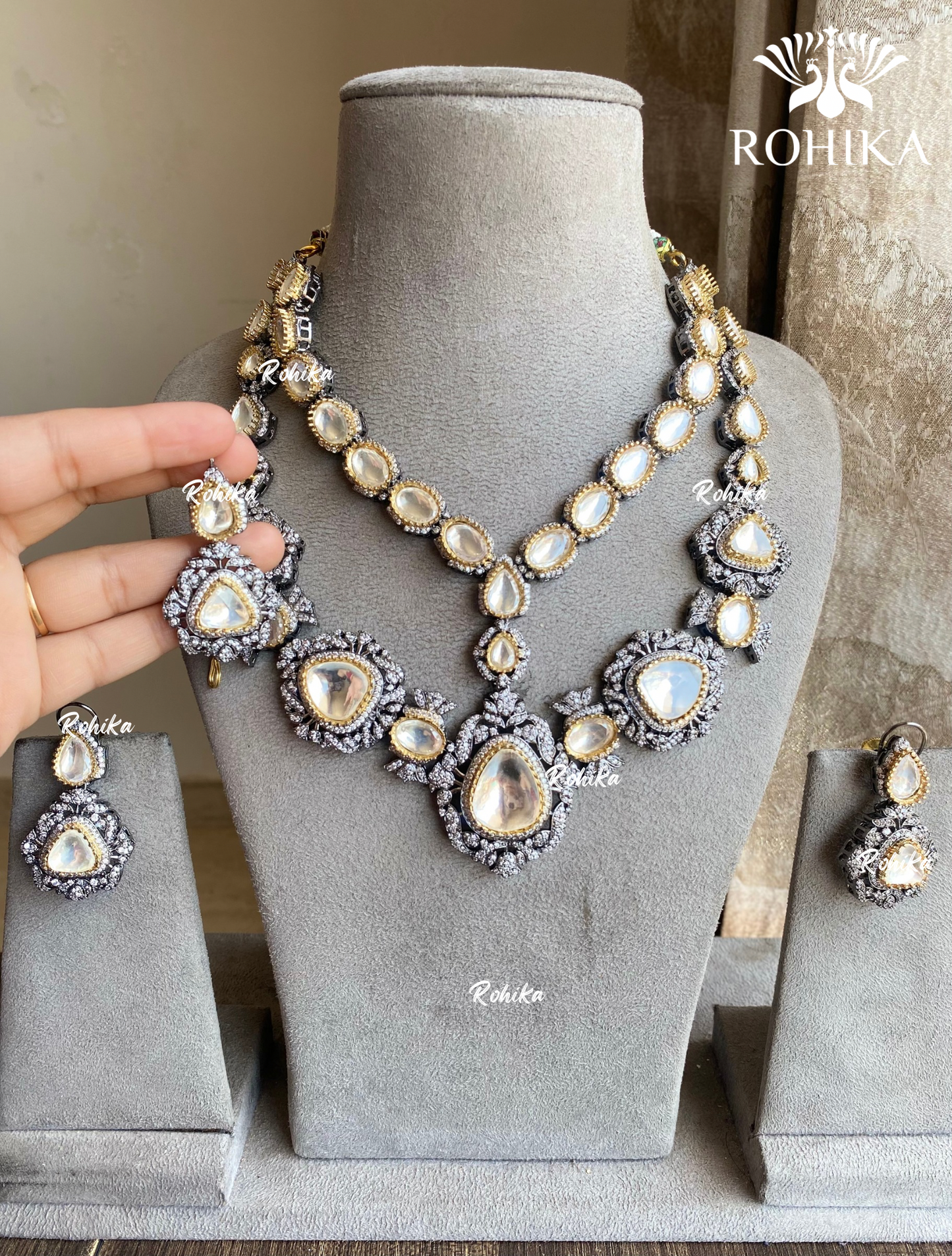 Zarna polki kundan necklace set - White - Rohika store