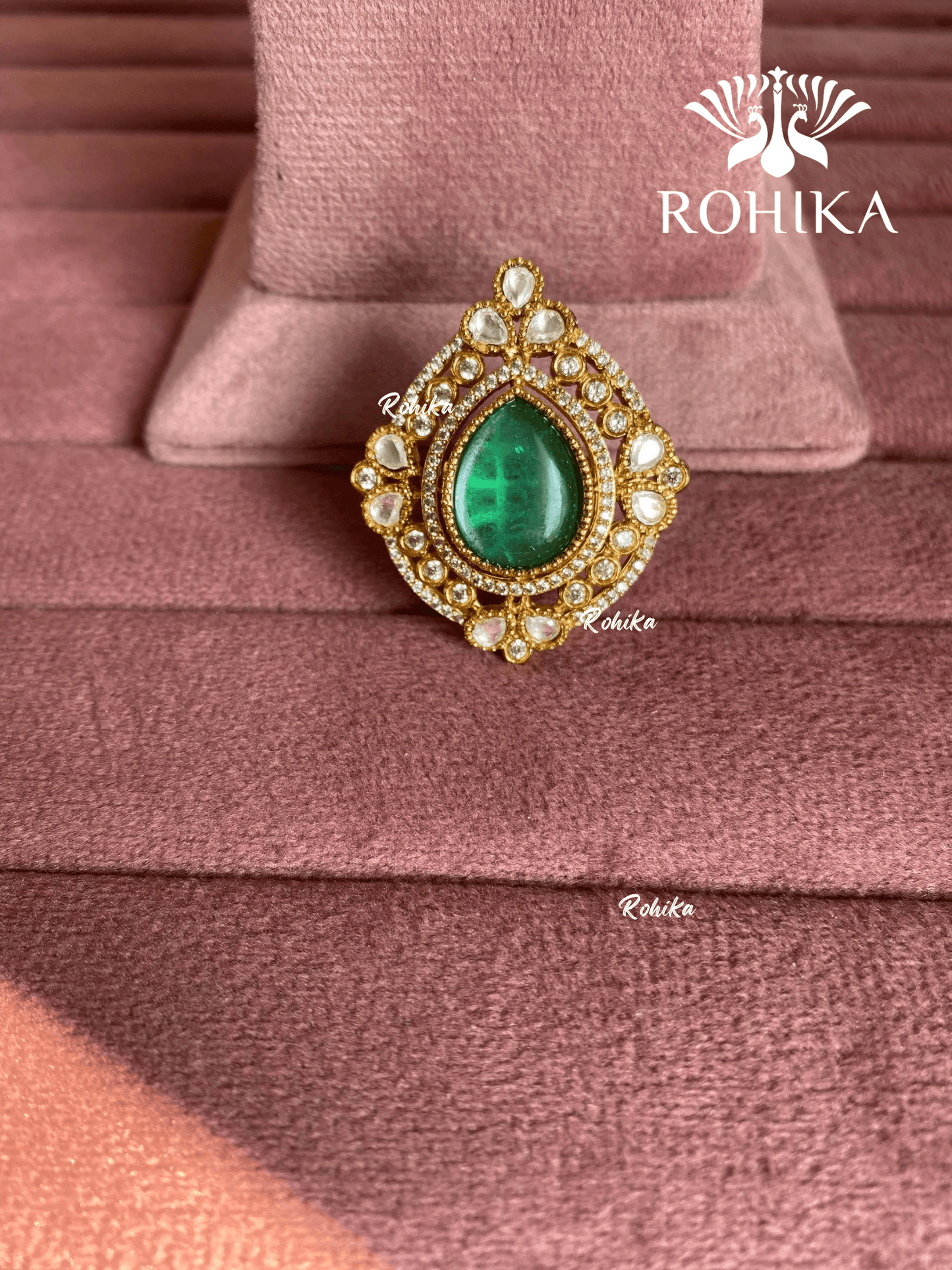 Angana polki kundan ring (SG-127) - Mint green - Rohika Store